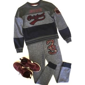 Epic Threads Navy Blue Marled Appliqué Jogger Set Sz S